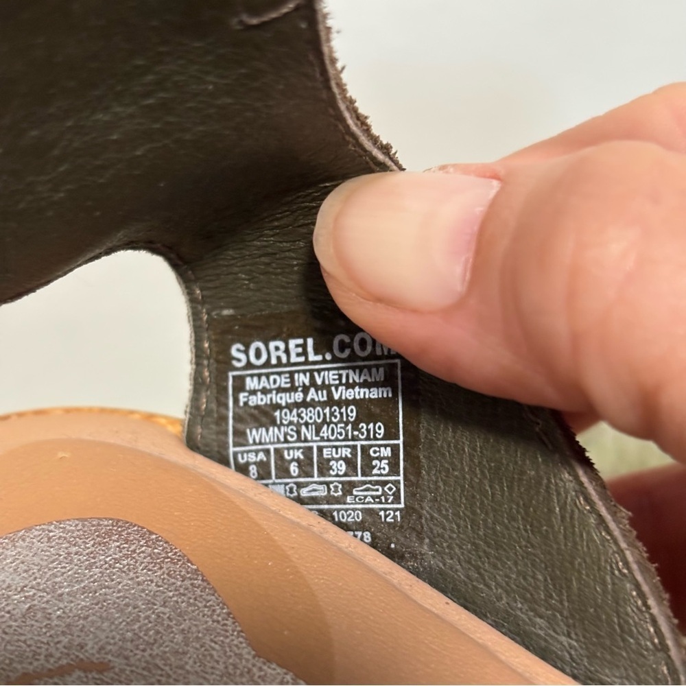 Sorel Ella ll Olive Green Suede Flat Sandals - Picture 11 of 12